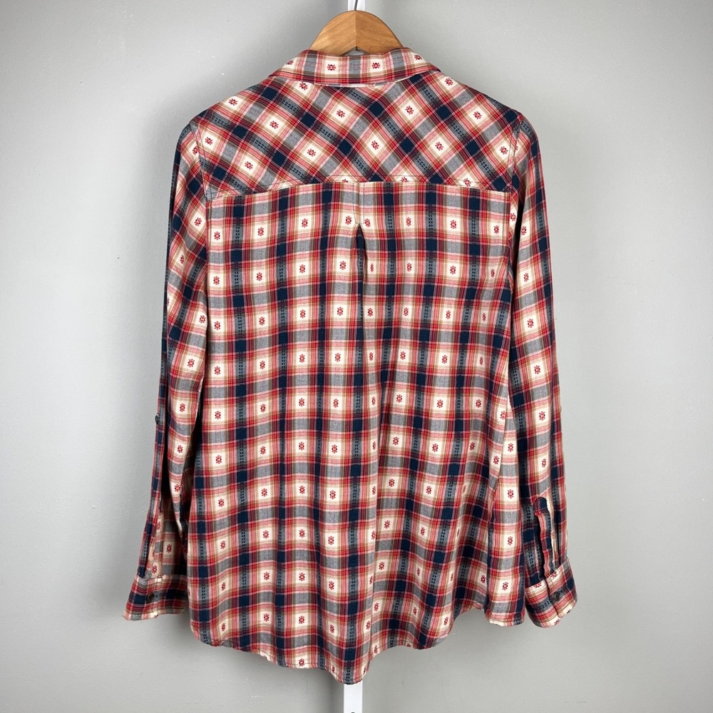 Dressbarn Western Plaid Shirt Top Womens L Red Blue Button Up Long Sleeve - Picture 5 of 6
